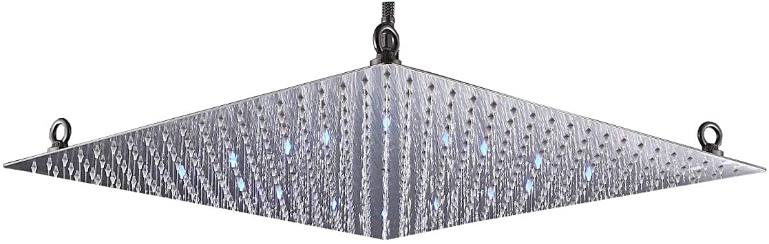 Rozin Bathroom LED Light 20-inch Rainfall Shower Head Square Overhead Sprayer Brushed Nickel