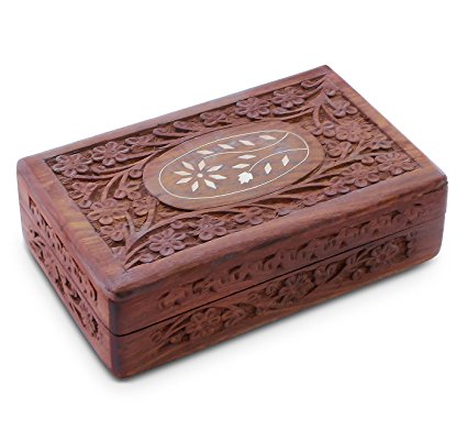 Handcrafted Wooden Jewelry/Keepsake Box with Lid - Small Wood Storage Chest Vintage Look (6 x 4")