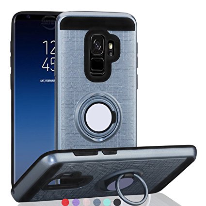 Galaxy S9 Plus Case,Galaxy S9  Case,Samsung SM-G965U Case,Ayoo 360 Degree Rotating Ring Magnetic Stand Fishnet Full Bodystocking Dual Layer Shock-Absorption for Galaxy S9 Plus-ZK Metal Slate