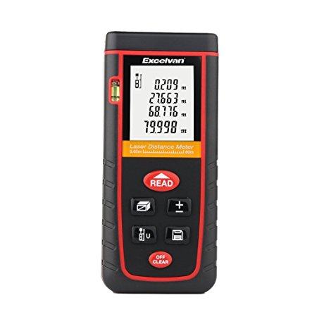 Excelvan High-precision Laser Distance Meter with Multi-line Backlight LCD Display Measure 0.05 to 80m (0.16 to 262ft)