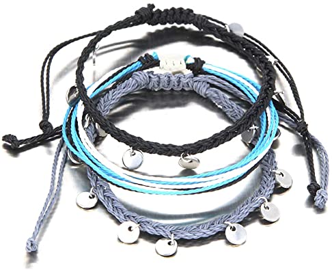 FANCY SHINY String Ankle Bracelets Waterproof Rope Charm Anklets Braided Beach Boho Coin Anklets Cute Friendship Foot Jewelry for Women Teen Girls
