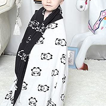 Brandream Soft Knitted Baby Blanket 100% Cotton Hypoallergenic Cuddle Panda Crib/Newborn/Kids/Toddler Blanket White & Black