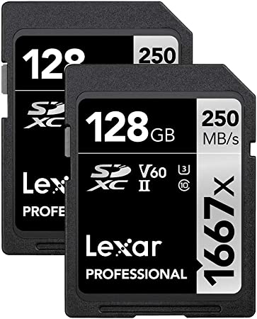 Lexar Professional 1667x 128GB (2-Pack) SDXC UHS-II Cards, Up To 250MB/s Read, for Professional Photographer, Videographer, Enthusiast (LSD128CBNA16672)