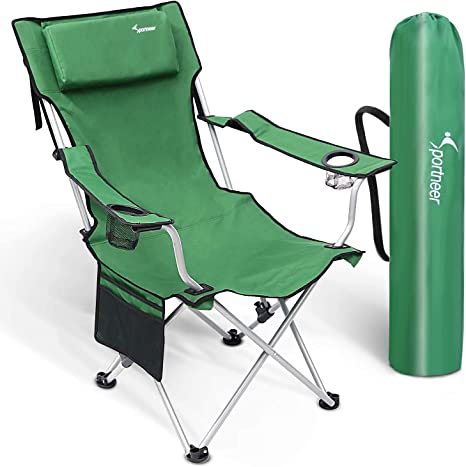 Sportneer Heavy Duty Camping Chair, Adjustable Back Reclining Camp Folding Chairs with Cup Holders, Pillow and armrests, Heavy Duty 350lbs Capacity for Camping, Hiking, Picnic, Tailgating