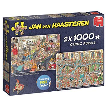 Jumbo 19082 Jan Van Haasteren-Happy Holidays (2 x 1000 Piece) Jigsaw Puzzles, Multi