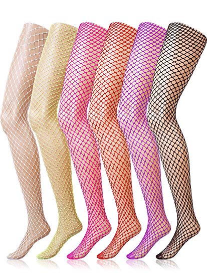 6 Pairs Fishnet Stockings Women's High Waist Lace Tights for Girls Ladies