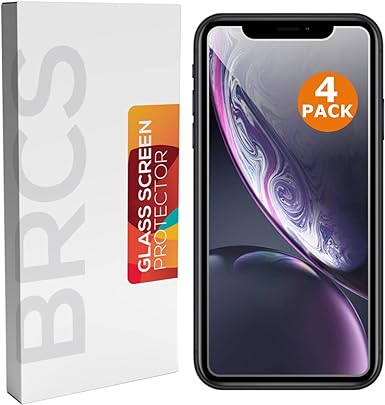 iPhone XR Screen Protector Tempered Glass [4 Pack] by BRCS | 9H Hardness, Impact and Scratch Resistant, Shatterproof, Anti Fingerprint, HD Clarity
