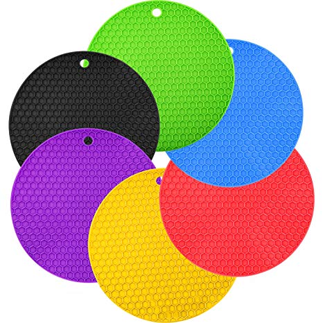 Boao 6 Pieces Silicone Trivets Mat, Hot Pad Mat, Round Pot Holder, Spoon Rests and Jar Gripper Pads, 7 x 7 Inches