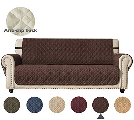 Ameritex Sofa Cover with Anti-Skip Dog Paw Print 100% Water-Resistant Quilted Furniture Protector Slipcover for Dogs, Children, Pets Sofa Slipcover for Leather Couch(Pattern1:Chocolate, Sofa)