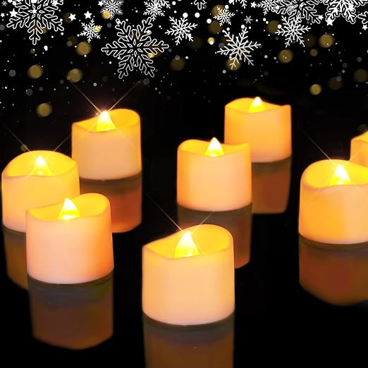 Homemory Battery Tea Lights Bulk, Set of 24 Bright Warm Yellow Flameless LED Tea Candles, Electric Tea Lights with Flickering, Long-Lasting Battery Life, 1.25' H X 1.4' D