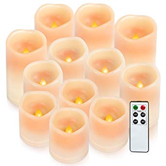 comenzar flameless Candles， Waterproof Candles Set of 12（H 3" 4" 5" x D 3"） led Candles Ivory Yellow(Batteries not Included)