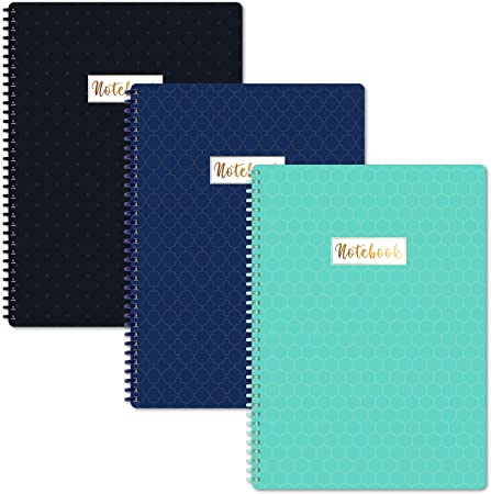 A4 Notebooks/Notepads - 3 Pack Lined A4 Notebook Journal with Margin, Premium Paper, Wirebound, 29.6 X 23 cm, Soft Ring, Easily Tear Off, College Ruled Journal