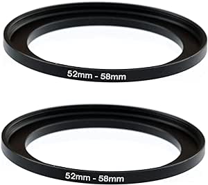 (2-Pcs) 52-58MM Step-Up Ring Adapter, 52mm to 58mm Step Up Filter Ring, 52 mm Male 58 mm Female Stepping Up Ring for DSLR Camera Lens and ND UV CPL Infrared Filters