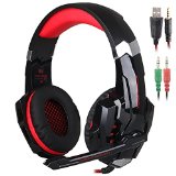 KOTION EACH G9000 35mm Game Gaming Headphone Headset Earphone Headband with Microphone LED Light for Laptop Tablet Mobile Phones PS4 by Senhai- Black and Red