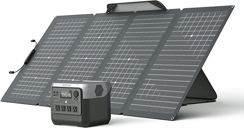 EF ECOFLOW Solar Generator RIVER 2 Pro 768Wh LiFePO4 Battery with 220W Solar Panel, 4x800W AC Outlets (1600W Surge), Portable Power Station for Home Backup Outdoors Camping RV Emergency