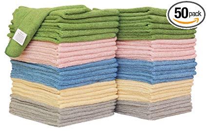 Microfiber Cleaning Cloth, 50 Pack 12 x 16 - for Kitchen, Car, Super Absorbent Cloths - Polishing Shop Rags with Streak Free Finish for Indoor, Outdoor Surfaces - Premium Dusting Huck Towels