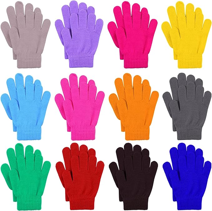 Cooraby 12 Pairs Kid's Winter Magic Gloves Children Stretchy Warm Magic Gloves Boys or Girls Knit Gloves