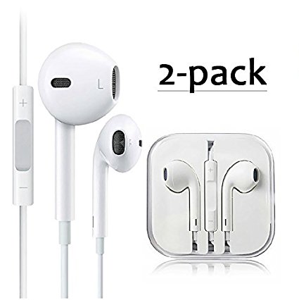 2-PACK Premium Earphones/Earbuds/Headphones with Stereo Mic&Remote Control for iPhone iPad iPod Samsung Galaxy and More Android Smartphones Compatible With 3.5 mm Headphone WHITE