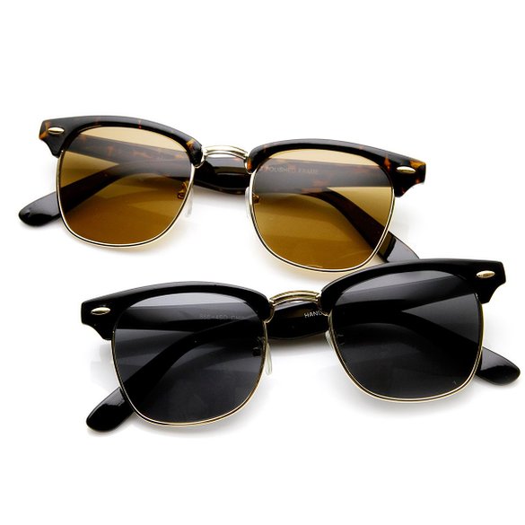 zeroUV - Premium Half Frame Horn Rimmed Sunglasses with Metal Rivets