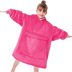 yescool Wearable Blanket Hoodie Kids, Oversized Blanket Sweatshirt with Sherpa Teen Girl Gifts for Kids, Youth, Boys, Girls, 8-15 Year Old Girl Boy Gift Warm Teen Wearable Blankets, One Size, Peach