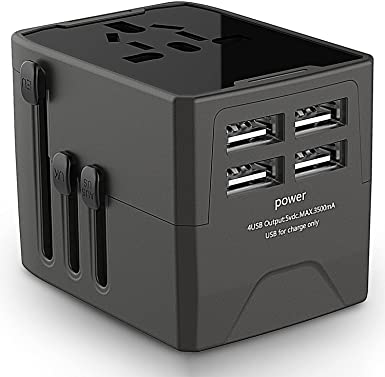 JOOMFEEN Universal Travel Adapter, International Travel Plug Adapter Worldwide All-in-One USB Wall Charger AC Power Plug Adapter with 4 USB Charging Ports Plug for European US/EU/UK/AU 150 Countries