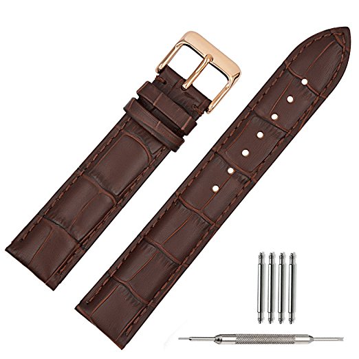 TStrap 20mm Brown Leather Watch Bands Replacement Watch Strap 20mm Rose Gold Watch Buckle Clasp(18mm 20mm 22mm)