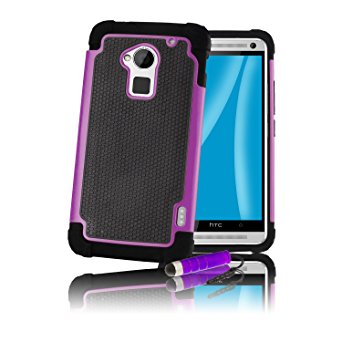 32ndShock Proof Heavy Duty Dual Defender Case Cover for HTC One Max (T6), Bundle Includes Cover, Film Screen Protector, Microfibre Cleaning Cloth and Touch Screen Stylus Pen - Purple