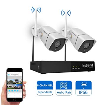 firstrend [Newest] Wireless Security Camera System, 8CH Wireless NVR System with 2pcs 720P HD IP Security Camera with 65ft Night Vision and Easy Remote View,P2P CCTV Camera System(No Hard Drive)
