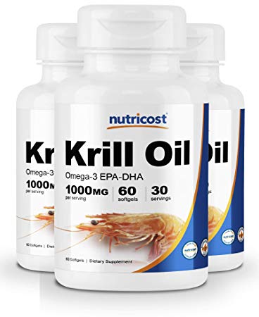 Nutricost Krill Oil 1000mg; 60 Liquid Softgels (3 Bottles) - Omega-3 EPA-DHA