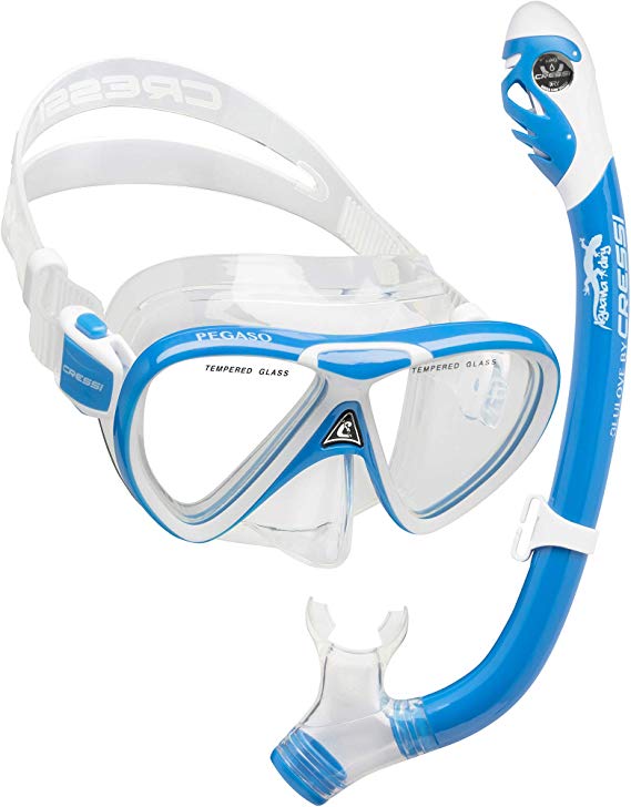 Cressi Snorkeling Silicone Set (mask & Dry Snorkel) for Kids Aged 7 to 15 Year Old | Pegaso & Iguana Dry: Designed in Italy