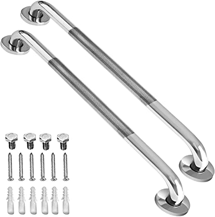 2 Pack 32 Inch Anti Slip Shower Grab Bar Handles, ZUEXT Chrome Stainless Steel Knurled Bathroom Balance Bar, Safety Hand Rail Support,Handicap Elderly Injury Senior Assist Bath Handle(1.25" Diameter)