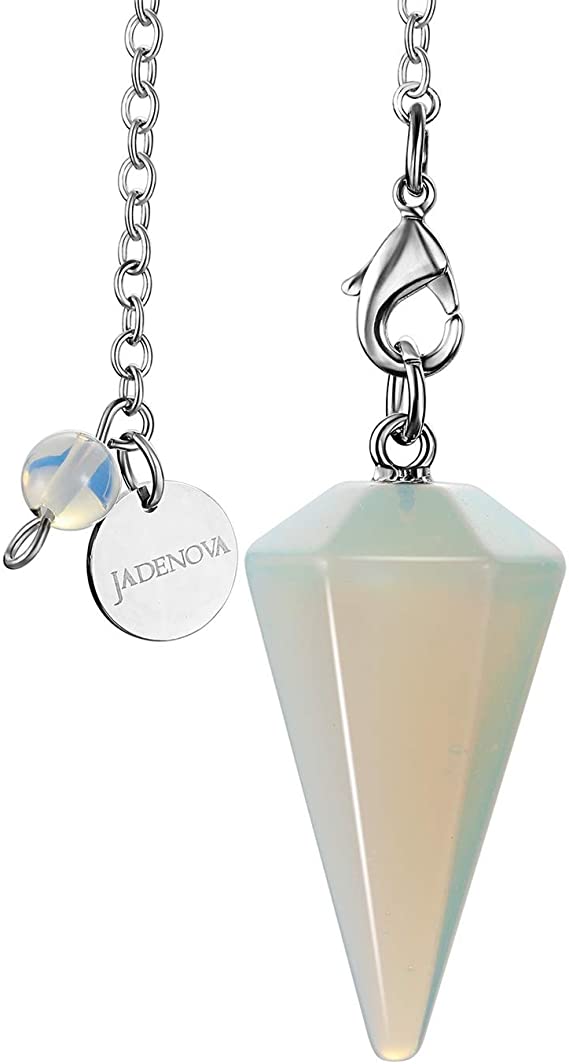 JADENOVA Pendulum Crystal Synthetic Opalite Reiki Energy Healing Pendant Necklace for Women Divination Dowsing (Crystal with 2 Chains)
