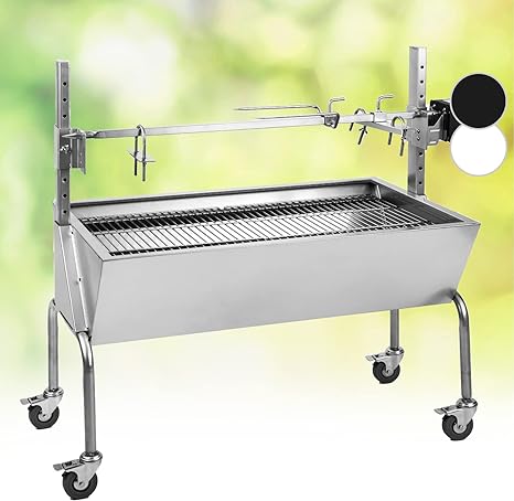OneConcept 2-in-1 BBQ Rotisserie Kit & Barbecue Grill, Electric Rotisserie Grill & BBQ Grill, Extra Large Pig Barbeque Grill with Wheels, Outdoor Spit Roast BBQ with Stainless Steel Grate and Ash Tray