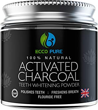 ECCO PURE Activated Charcoal Natural Teeth Whitening Powder Proven Safe For Enamel Higher Efficiency Than Charcoal Toothpaste Strips Kits & Gels