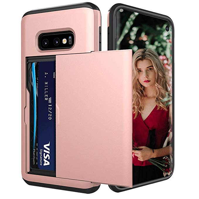 Shmimy Galaxy S10e Card Holder Case Wallet Dual Layer Slot Cases Soft TPU Hard PC Shockproof Cover for Samsung Galaxy S10e