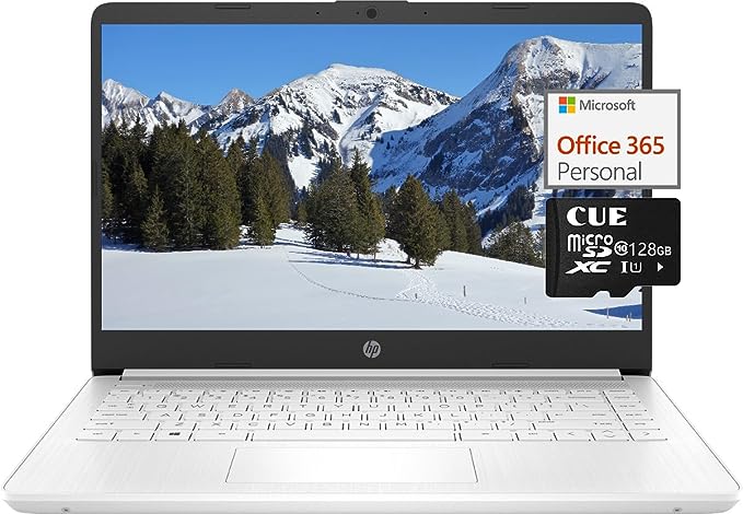 HP Newest 14" Ultral Light Student Laptop, Intel N4120 Quad-Core(&gt; N4020), 8GB RAM, 192GB Storage(64GB eMMC 128GBSD Card), One Year Office 365, WiFi, Webcam, HDMI, USB-A&C, Win 11