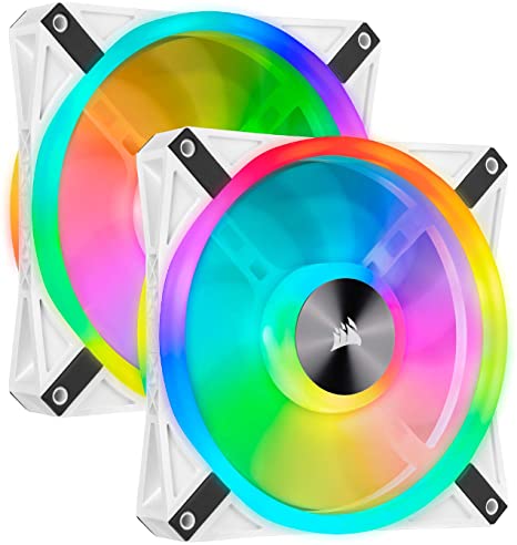 CORSAIR QL Series, iCUE QL140 RGB, 140mm RGB LED PWM White Fan, Dual Fan Kit with Lighting Node CORE