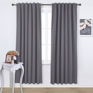 Nicetown - Pair of Back Tab / Rod Pocket Thermal Insulated Blackout Curtain Drapes For Bedroom Window 52 Inch x 84 Inch Grey