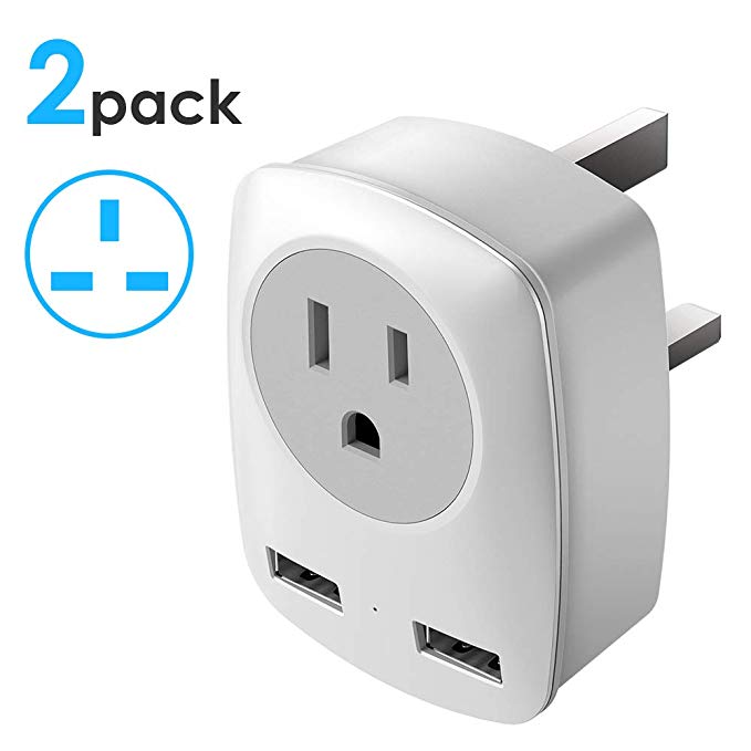 UK Power Adapter,2 Pack UK Adapters for Travel,US to UK Adapter with 2 USB,3 in 1 UK Travel Adapter, for USA to UK(England,Scotland),Ireland,Hong Kong,etc.Ultra Compact,2 Pack for Less Cost(Type G)