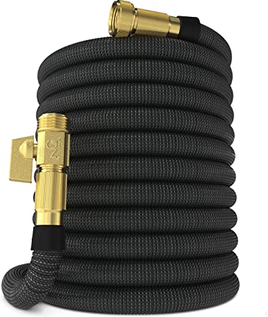 Nifty Grower 100ft Garden Hose - UPGRADED Expandable Water Hose with Triple Latex Core, 3/4" Solid Brass Fittings, Extra Strength Fabric - Flexible Expanding Hose with Storage Bag for Easy Carry