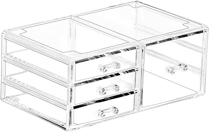 Cq acrylic Clear Containers for Organizing 4 Drawers Stackable Dresser Bathroom Organizers And Storage For Jewelry Hair Accessories Nail Polish Lipstick Make up Marker Pen Medicine Organizing