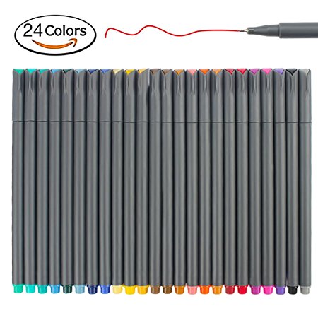 24 Fineliner Color Pen Set, Huhuhero Fine Line Drawing Pen, Porous Fine Point Markers Perfect for Coloring Book and Bullet Journal Art Projects