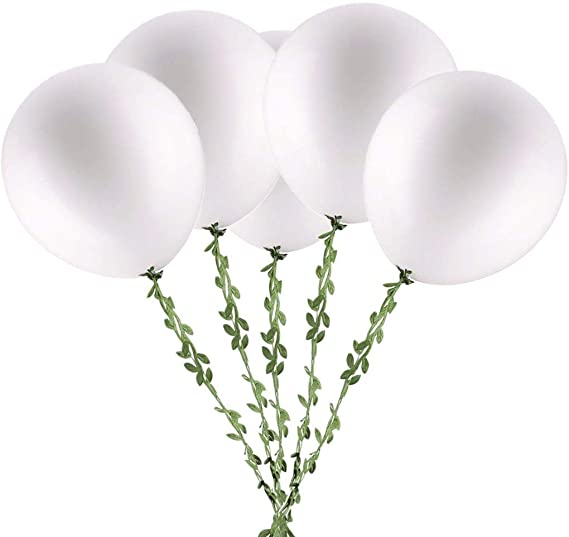 MeiMeiDa 10pcs Large 36 inch White Balloons Giant Balloons Big Latex Balloons with 65ft Artificial Leaf Vines Greenery for Wedding Birthday Party Outdoor Events Carnival Baby Shower Decorations