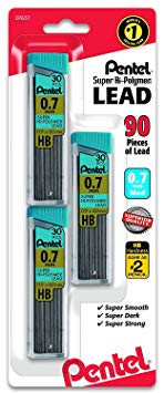 Pentel C27BPHB3K6 Super Hi-Polymer Lead Refills, 0.7mm, HB, Black (180)