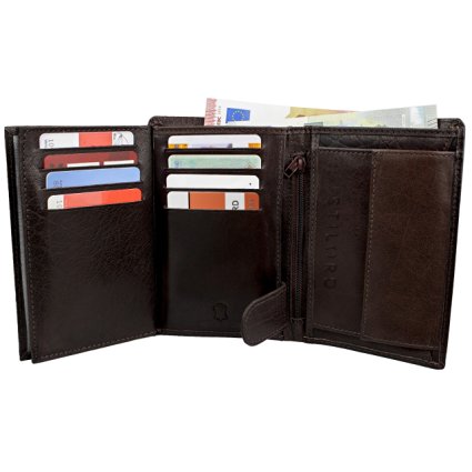 STILORD real Leather Wallet & Credit Card Holder with Coin storage Dark brown vertical