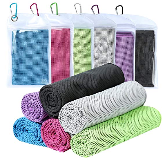 Cooling Towel [6 Pack] Microfiber Towel Fast Drying - Super Absorbent - Ultra Compact Cooling Towel for Sports, Workout, Fitness, Gym, Yoga, Pilates, Travel, Camping & More