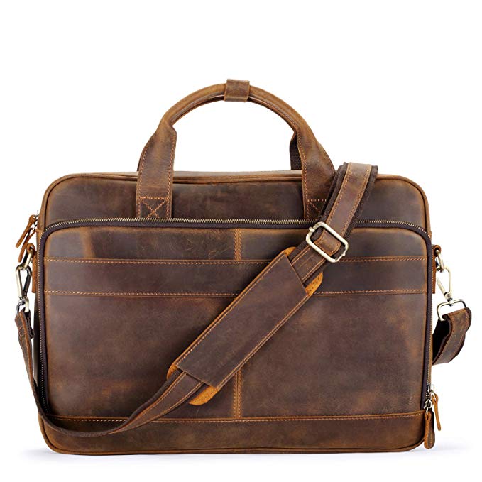 Jack&Chris Men's Genuine Leather Briefcase Messenger Bag Attache Case 15.6" Laptop, MB005-8L