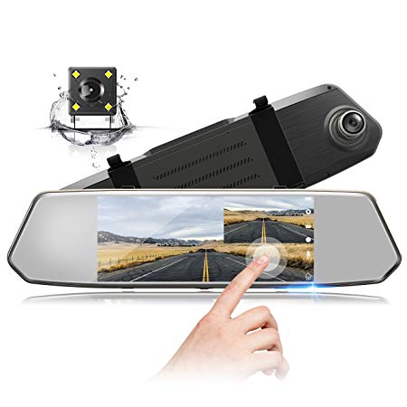 Mirror Dash Cam 1080P Dual Lens 7 inch Ips Touch Screen, TOGUARD Front Car Driving Recorder Camera and Rear View Waterproof Backup Camera 170°Wide Angle with G-Sensor Parking Monitor Motion Detection