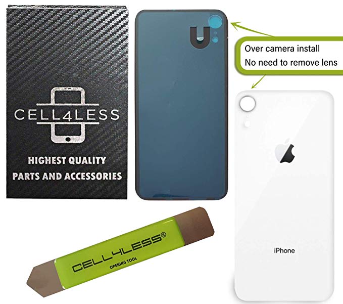 CELL4LESS Back Glass Replacement Compatible w/The iPhone XR Including Wide Camera Hole, Adhesive & Removal Tool (White)