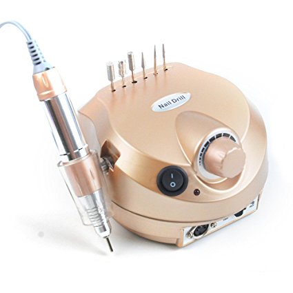 HailiCare 220V 35000RPM Professional Electric Nail Drill Machine Manicure Pedicure Kit Nails Salon with Pedal, Golden